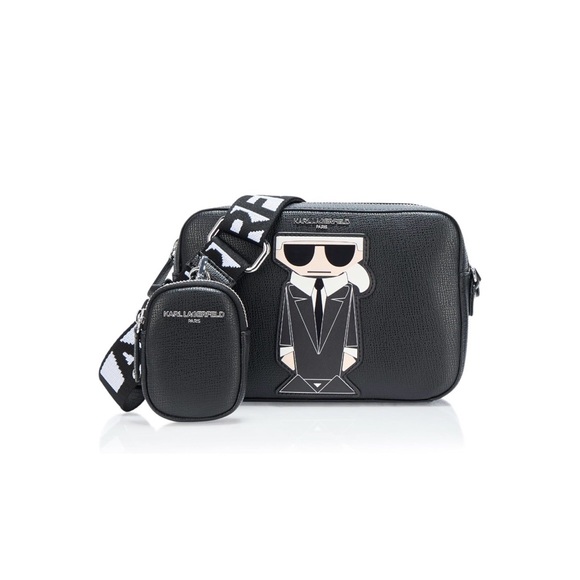 Karl Lagerfeld Maybelle Leather Black And White Camera Crossbody Bag NWT